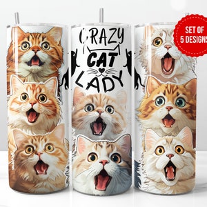 Crazy Cat Lady Tumbler Wrap Sublimation Design, Funny Cat Gifts for Women Skinny 20oz Straight Tumbler PNG Template, Digital Download