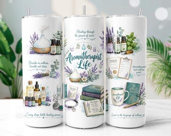 Aromatherapist Tumbler Wrap PNG, Essential Oil Wellness 20oz Skinny Tumbler Sublimation Design, Digital Download