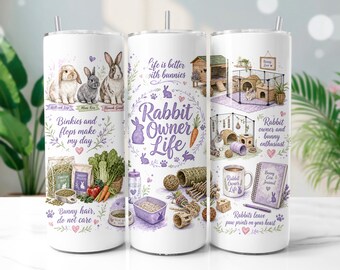Rabbit Owner Life Tumbler Wrap PNG, Cute Bunny 20oz Skinny Tumbler Sublimation Design, Digital Download