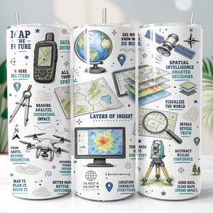 GIS Analyst Tumbler Wrap PNG, Geography Map Data 20oz Skinny Tumbler Sublimation Design, Digital Download