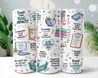 Pharmacy Tech Tumbler Wrap PNG, Pharmacist Gift 20oz Skinny Tumbler Sublimation Design, Digital Download