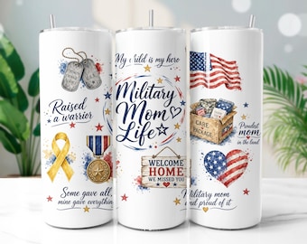 Military Mom Tumbler Wrap PNG, Proud Army Parent 20oz Skinny Tumbler Sublimation Design, Digital Download