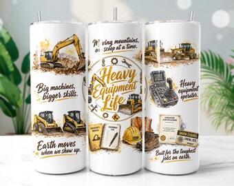 Heavy Equipment Tumbler Wrap PNG, Construction Worker 20oz Skinny Tumbler Sublimation Design, Digital Download