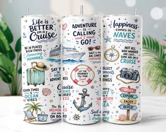 Cruise Theme Tumbler Wrap PNG, Nautical Vacation 20oz Skinny Tumbler Sublimation Design, Digital Download