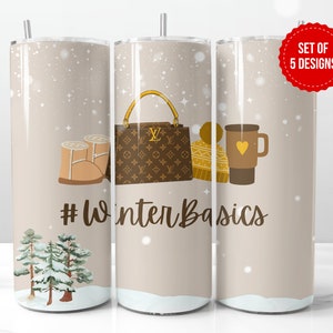Winter Basics Tumbler Wrap Sublimation Design, Belt Bag Beanie Boot Skinny 20oz Straight Tumbler PNG Template, Digital Download