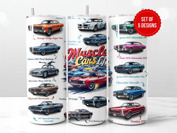 Muscle Cars Lover Tumbler Wrap Sublimation Design, Skinny 20oz Straight Tumbler PNG Template, Digital Download