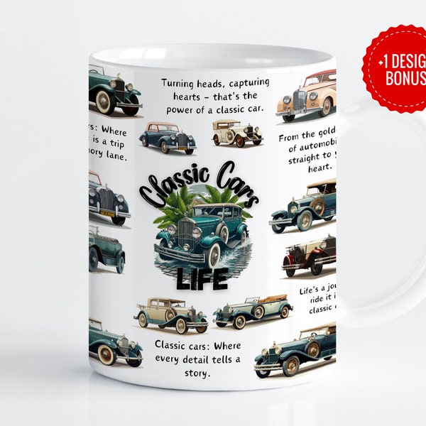 Classic Cars Mug Wrap Sublimation Template, 11oz & 15oz Designs, Cricut Mug Press PNG, Digital Download