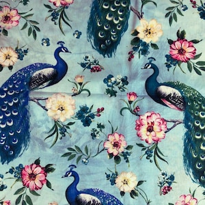 Blauer Pfau Stoff, 100% Baumwolle Stoff, Näh-, Quiltstoff, David Textiles, blauer Stoff, blauer Blumenstoff
