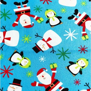 Maker&#39;s Holiday Fabric Snowman Fabric, Christmas Fabric, sewing fabric, quilting, Christmas Snowman, Blue Christmas, Santa fabric, penguin