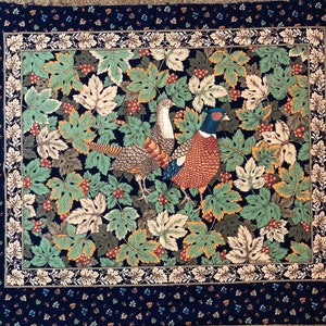 Cranston Large Pheasant Quail Panel Fabric, Sewing fabric, OOP fabric, Floral panel, Fall fabric panel