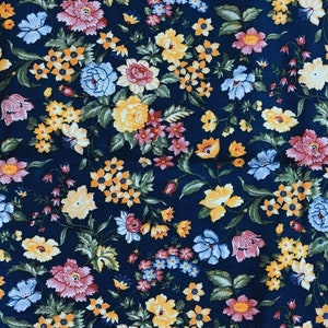 Tela floral azul OOP, tela para acolchado, costura, manualidades, flores de primavera, flores vintage