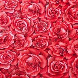 Metallic glitterroze stof, 100% katoen, quiltstof, naaiwerk, rode roosstof, modieuze stoffen