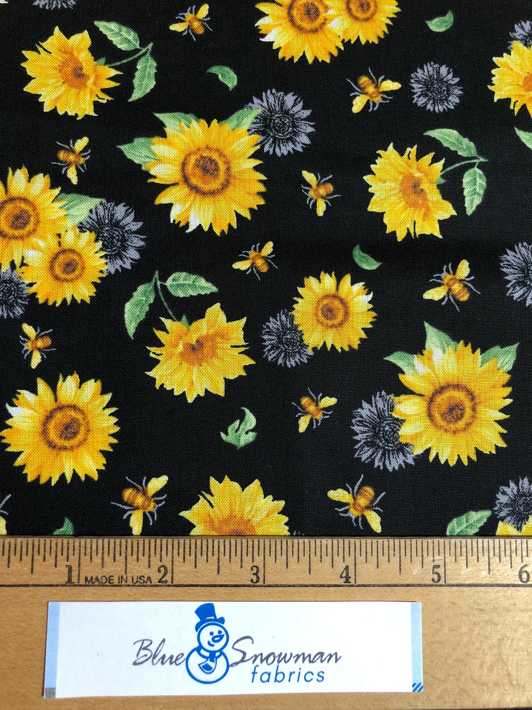 Sunflower Fabric, Hi-fashion Sunflowers and Bees, 100