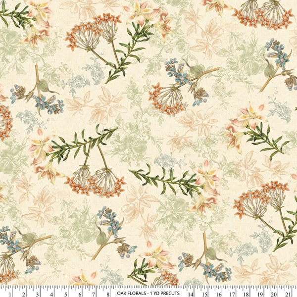 Oak Florals Fabric, David Textiles, Fabric by the Yard, 100% Cotton, quilting fabric, sewing fabric, decor fabric, Fall floral, botanical