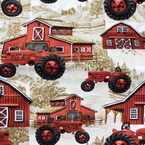Barn and Tractor Fabric, Sewing, quilting fabric, Cotton Fabric, barn fabric, farm fabric, David Textiles, country decor