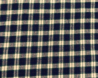 Navy Blue and Beige Homespun Plaid Fabric, 100% Cotton, Quilting, Sewing, Vintage fabric, OOP fabric, blue green plaid