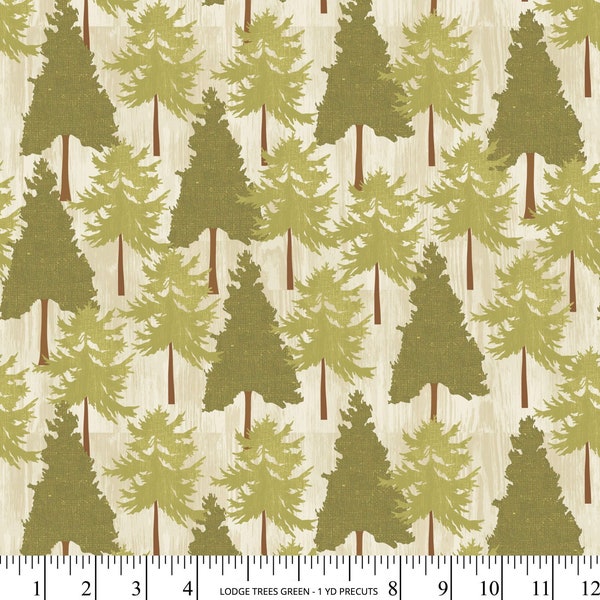 David Textiles  Lodge Trees Green Fabric by the Yard, 100% Cotton, quilting fabric, sewing fabric, Pine tree, forest, woods, olive green
