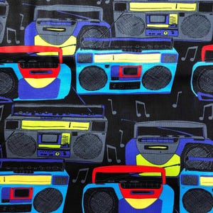 Retro Music Boombox Fabric, Timeless Treasures, 100% Cotton Fabric, sewing fabric, quilting, MUSIC-C9429