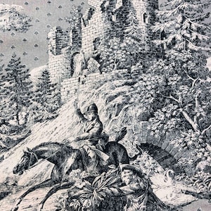 Navy Blue Toile Fabric 100% Cotton Fabric, Sewing, quilting fabric, scenic, castle, OOP vintage fabric