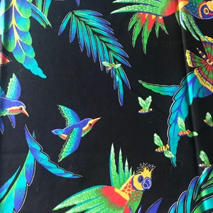 Tropical Birds on Black, Tropical Paradise, 100% Cotton, Vintage Fabric, Palm Fronds, Birds of Paradise, Quilting fabric, Sewing