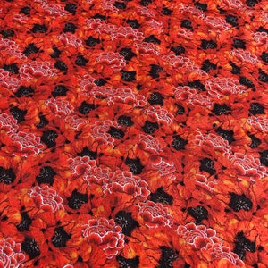 Orange Poppy Floral Fabric, Packed Poppies, 100% Cotton, Sewing, quilting fabric, Cotton Fabric, Floral Fabric