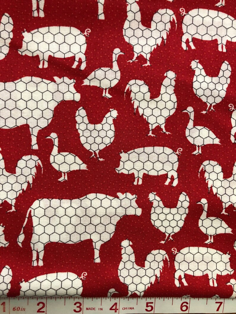 Red Farmhouse Print Cotton Fabric, Hobbylobby Fabric, Chicken Coop