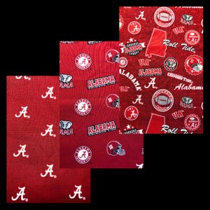 Licensed University of Alabama Fabric, 100% Cotton, sewing fabric, quilting, sports fabric, Crimson Tide, Roll Tide, Bama, College Fabric