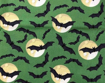 Tela de murciélago verde de Halloween, 100 % algodón, para costura y acolchado.