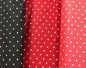 Pünktchenstoff, 100% Baumwolle, Nähen, Quilten Stoff, schwarz gepunktet, rot gepunktet, korall gepunktet
