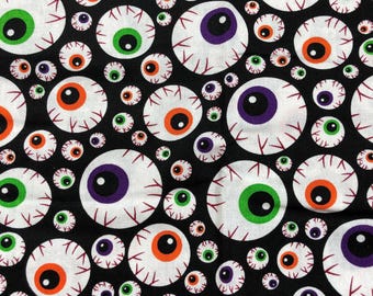 Halloween Eyeball Fabric, 100% Cotton Fabric, Sewing, quilting fabric, scary fabric, David Textiles