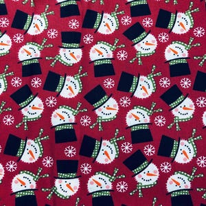 Red Snowman Fabric, 100% Cotton, sewing, quilting fabric, Snowman heads, Red Christmas fabric