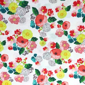 Riley Blake Midsummer Meadow, 100% Cotton, Sewing, quilting, floral fabric, C9811, Katherine Lenius, peach floral, coral floral