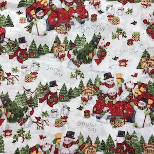 Schneemann LKW Malerischer Stoff, 100% Baumwolle, Näh-, Quiltstoff, Susan Winget, Springs Creative, Weihnachtsstoff