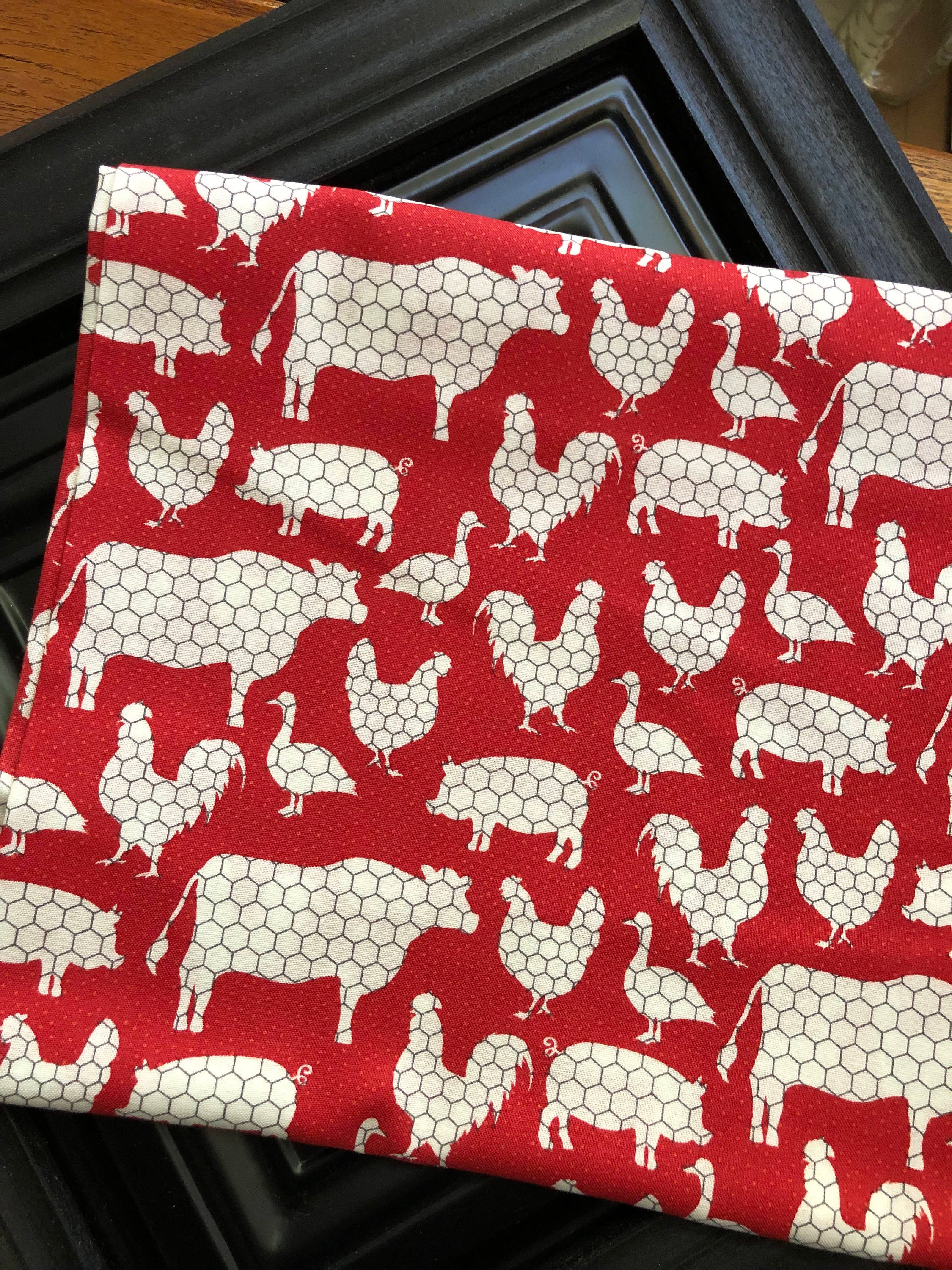 Red Farmhouse Print Cotton Fabric, Hobbylobby Fabric, Chicken Coop