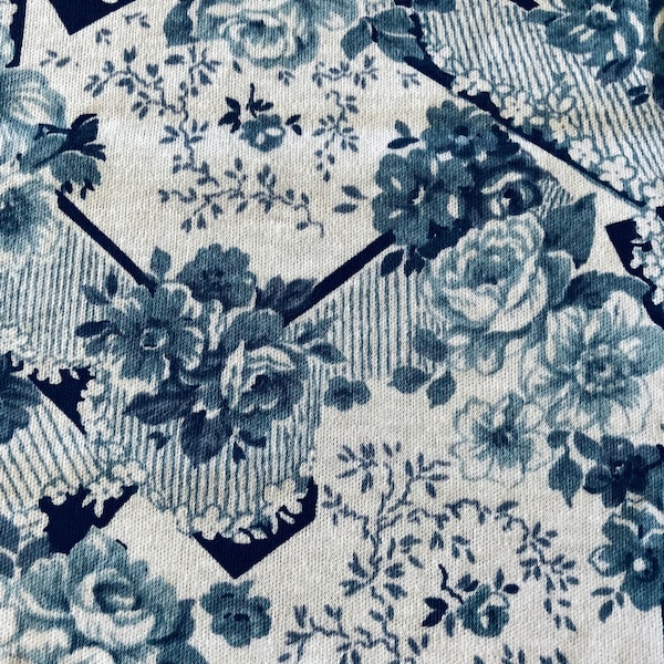 WIDE WIDTH Blue Floral Knit Fabric, Fabric by the Yard, apparel fabric, Sewing, crafting, 60in, stretch knit