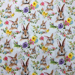 Easter Bunny Wreaths Fabric, 100% Cotton Fabric, Sewing, quilting fabric, bunny fabric, Springs Creative, Susan Winget