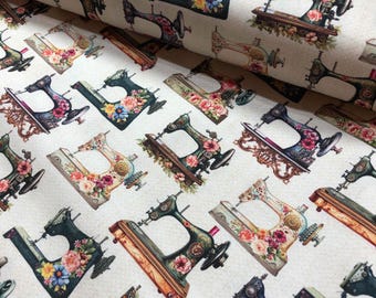 Timeless Treasures Floral Sewing Machine Fabric, 100% Cotton Fabric, Sewing, quilting fabric, floral fabric, sewing room decor