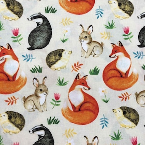 Woodland Animal Fabric, Sewing, quilting fabric, Cotton Fabric, David Textiles, forest animals, fox fabric, bunny fabric woodland fabric