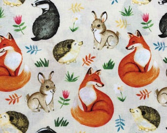 Woodland Animal Fabric, Sewing, quilting fabric, Cotton Fabric, David Textiles, forest animals, fox fabric, bunny fabric woodland fabric