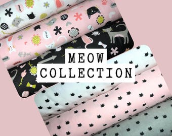 FLANNEL Riley Blake Meow Collection Cat Fabric, 100% Cotton Flannel Fabric, sewing, My Mind's Eye