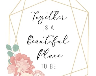 Together is a Beautiful Place Panel, Teen Fabric, 100% Cotton Fabric, Sewing, Riley Blake, Pink floral fabric panel, First Light