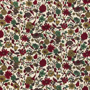 Vintage Autumn Floral Fabric, 100% Cotton, Quilting, Sewing, Vintage fabric, OOP fabric, Mill Fabrics Corp, red floral, gold floral