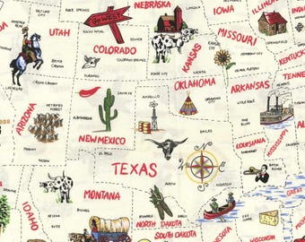 Tela con mapa de Estados Unidos de Fabric Traditions, 100% algodón, para costura y acolchado.