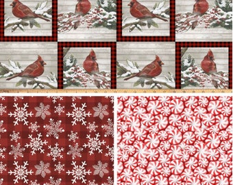 David Textiles  Red Christmas Fabric by the Yard, Christmas Cardinals, Peppermint Candy Fabric, Snowflake Fabric,  Quilting Fabric, sewing