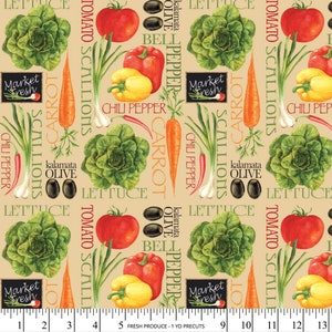 Kitchen Fabric, Fresh Produce Fabric, David Textiles, Fabric by the Yard, 100% Cotton, quilting fabric, sewing fabric, kitchen decor fabric