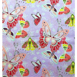 Tela Windham Aerial de Tamara Kate, 100 % algodón, para costura y acolchado, con mariposas rosas y lavanda.