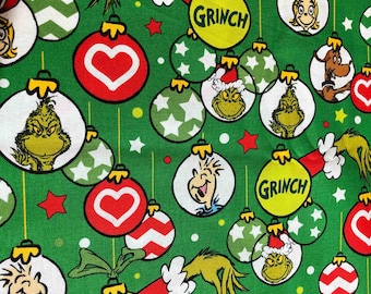 Robert Kaufman Licensed Dr Seuss Grinch fabric, Sewing, quilting, Grinch Christmas fabric, crafting