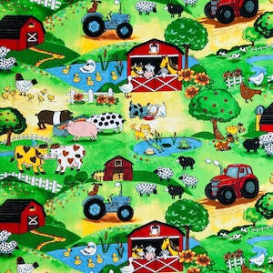 Fabric Traditions Farm Pasture Fabric,  100% Cotton Fabric, Sewing, quilting, Farm Fabric, Barnyard fabric, country fabric, kids fabric