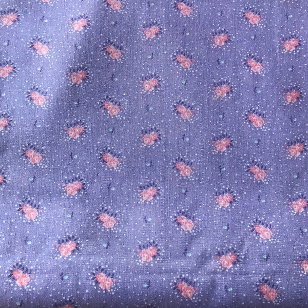 OOP Lavender and Pink Floral Fabric, 100% Cotton, Quilting, Sewing, Crafting, Novelty Fabric, Vintage floral, Springs Industries, REMNANT