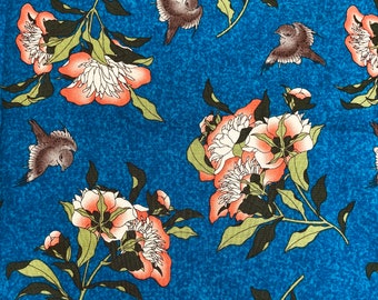 Tkanina Springs Creative Bird Floral cięta na wymiar, 100% bawełny, tkanina do dekoracji wnętrz, pikowanie, szycie, duże kwiaty, niebieskie kwiaty, pomarańczowe kwiaty